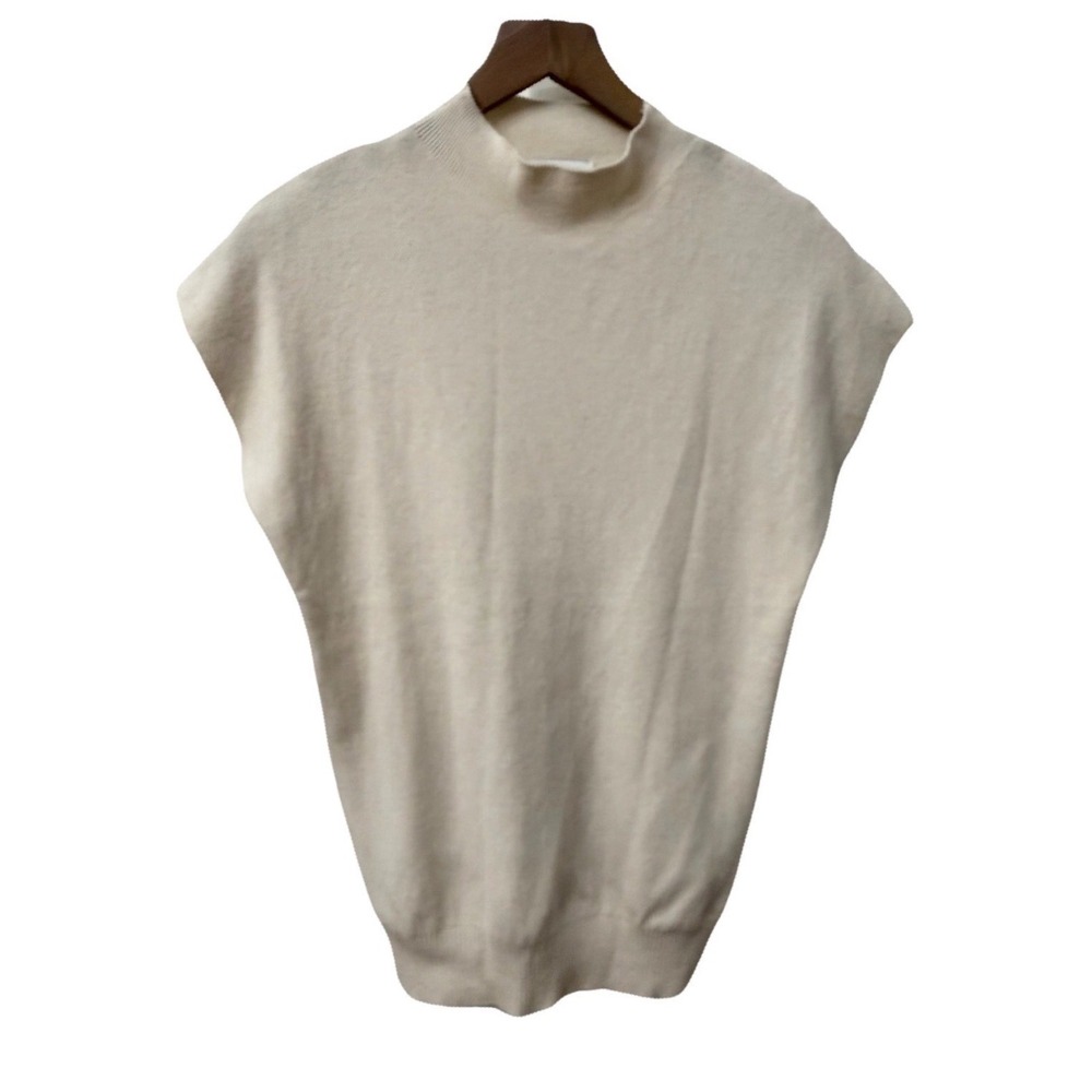 Molly Bracken Sweater Vest M Cream Mock Neck Cap‎ Sleeve